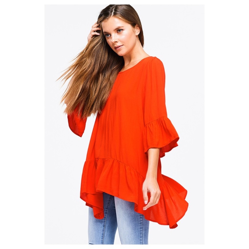 NWT Ruffled Round Neck Boho Tunic Top - Picture 4 of 8
